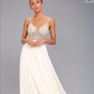 White Beaded Rhinestone Maxi Dress